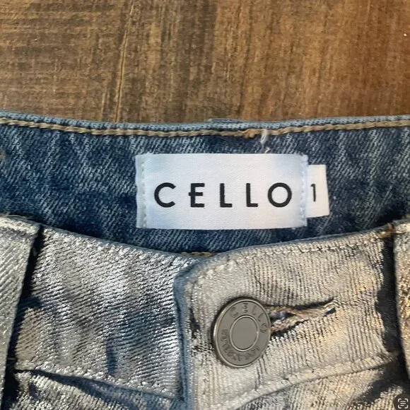 Cello High Rise Wide Leg Jeans Metallic Raw Hem Distressed Size 1 - Picture 3 of 8